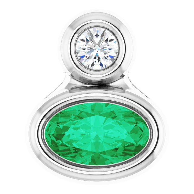 14K White 5x3 mm Oval Lab-Grown Emerald & .03 CT Natural Diamond Pendant